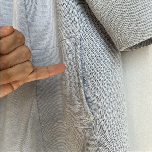 EILEEN FISHER Cardigan Sz M Silk Blue Open Front Shawl Casual Office READ - Picture 6 of 13